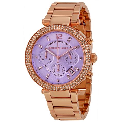 michael kors mk6169 ladies parker chronograph watch|Michael Kors Parker Chronograph Purple Dial Rose Gold.